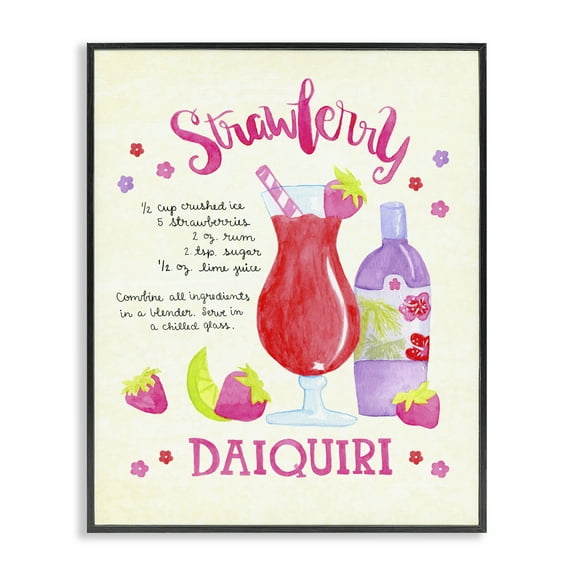 Stupell Industries Strawberry Daiquiri Recipe Food & Beverage Painting Black Framed Art Print Wall Art, 11 x 14