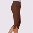 thumbnail image 4 of Petite Capri Pants for Women 2026 Elastic Waist Drawstring Stretchy Summer Pant Side Split Casual Lounge Capris with Pocket Brown S, 4 of 7
