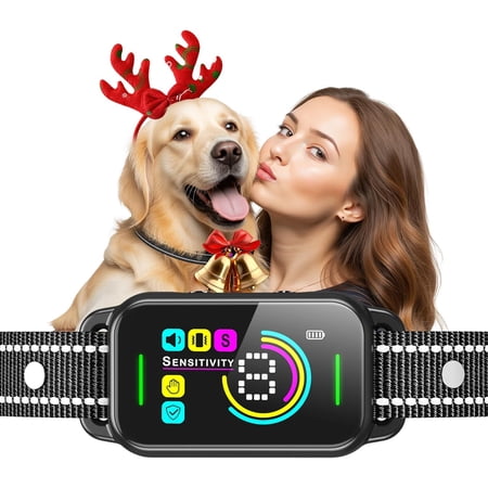 Smart No-Bark Collar for Large/Medium/Small Dogs – Beep Vibration 8-Level Sensitivity IP67 Waterproof USB-C Fast Charge (Black)