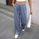 thumbnail image 5 of Pantalones Deportivos Anchos de Cintura Alta para Mujer, Holgados y con Cordón, A para Adolescentes Azul L, 5 of 10