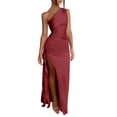 thumbnail image 2 of QUNYINEY Satin Womens Wedding Guest Dress Long Sleeveless Red Formal Cocktail Dresses Slim Fit with Slit Elegant One Shoulder Dresses, 2 of 6