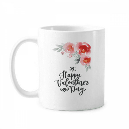 

Happy Valentine Flowers Quote Mug White Pottery Classic Cerac Cup Handle 12oz