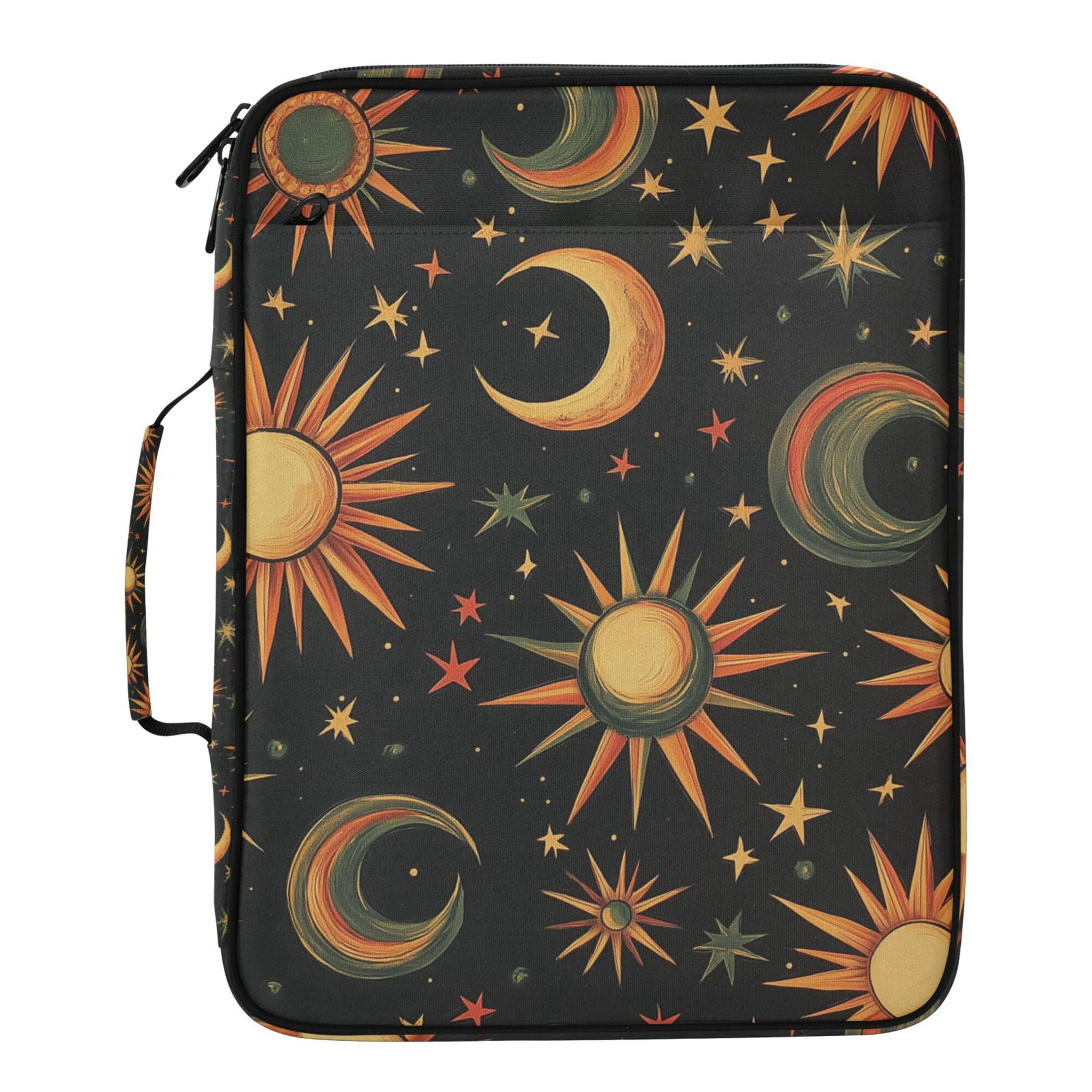 FORMRS Accordion File Folder A4 Size 7-Pocket Expanding Document Organizer Bag with 3 Ring Binder, Sun Moon and Stars Pattern