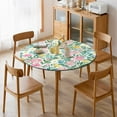 thumbnail image 4 of Floral Colorful Flower Round Fitted Tablecloth with Elastic Edge Outdoor Tablecloth Washable Round Table Cover Reusable Tablecloths for Kitchen Picnic Party Fits 40-54" Diameternd Tables, 4 of 5