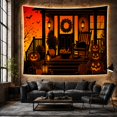 thumbnail image 6 of Dark Wooden Porch Scene with Black Cat and Pumpkins, Spooky Gothic for Halloween Fans, Carved Jack-O'-Lantern Art, Halloween Gift Tapestry Wall Hanging for Bedroom and Living Room, 6 of 7