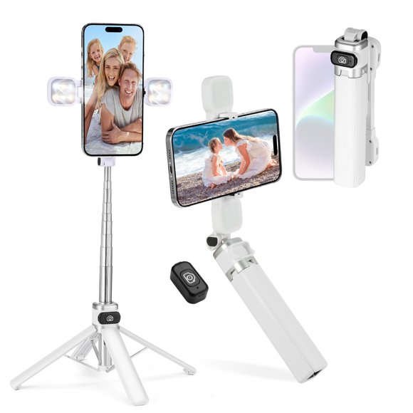 Soporte de trípode para teléfono MQOUNY 38 con palo para selfies y color blanco claro