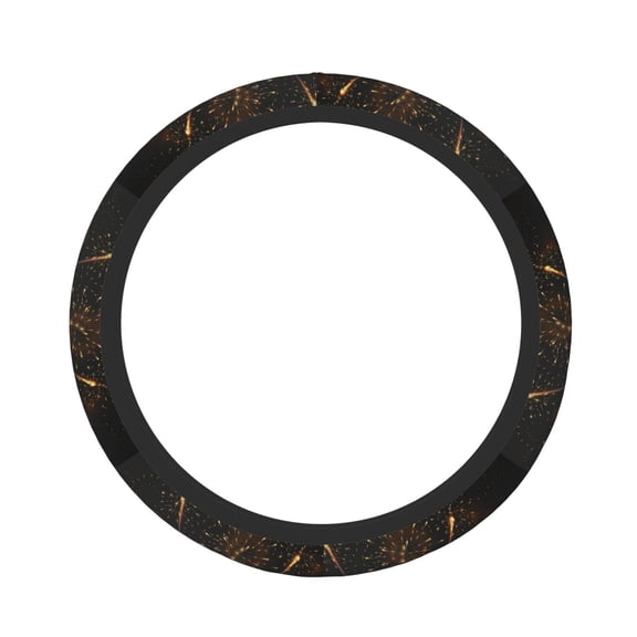 Rateoe 2025 Golden On New Year Pattern Elastic Stretch Steering Wheel Cover, Universal 15 inch, Microfiber Breathable , Anti-Slip, Odorless, Easy Carry