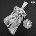 thumbnail image 4 of Hip Hop Silver Plated Simulatd Diamond Large Holy Jesus Head Pendant & Iced 13mm 24" Cuban Box Lock Chain Necklace Gift Men Women, 4 of 8