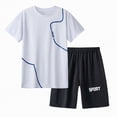 thumbnail image 4 of NOLDARES Toddler Boys Clothes Set Short Sleeve T-shirt Top Elastic Waist Pocket Shorts Solid 2Pcs Outfits Blazer,13-14, 4 of 4