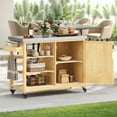 thumbnail image 2 of DEXTRUS Chariot d'Îlot de Cuisine sur Roulettes avec Tablettes Ajustables, Mobilier de Patio en Bois Massif et Dessus en Acier Inoxydable, Naturel, 2 of 11