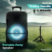 RIDWIND 3000W Portable Bluetooth Speaker Indoor/Outdoor Loud 12 Subwoofer Heavy Bass Sound System With Party Lights Digital Display FM/AUX/MP3/USB/TF Tripod Stand Handle Wheels Microphone Remote
