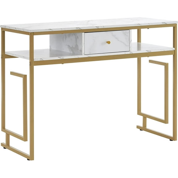 BarberPub Makeup Vanity Desk, Nail Desk with Drawer and Faux Marble Top