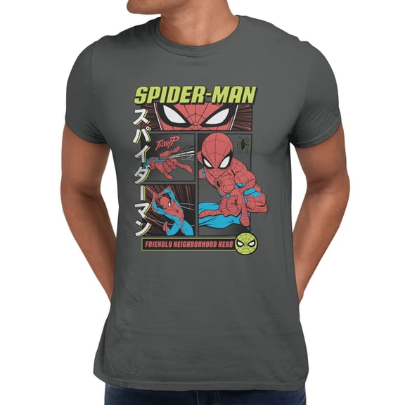 Marvel Spider-Man Manga Style Hero Men's T Shirt (Charcoal, S-XXXL)