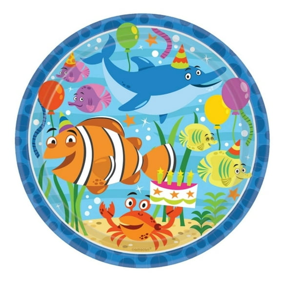 Amscan Ocean Buddies 9 inch Round Paper Party Plates, 8 Count