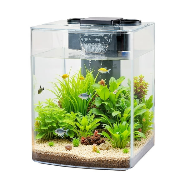 JWRWEF 2 Gallon Smart Fish Tank with Filter & LED Light, Self-Cleaning Aquarium with Hydroponic Plant Tray, Oxygen Circulation & Water Filtration, Small Desktop Aquarium for Betta & Small Fish