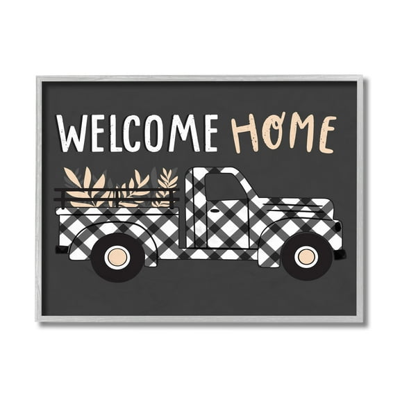 Stupell Industries Grey Autumn Harvest Truck Welcome Home Text Graphic Art Gray Framed Art Print Wall Art, 11x14, by Arrolynn Weiderhold