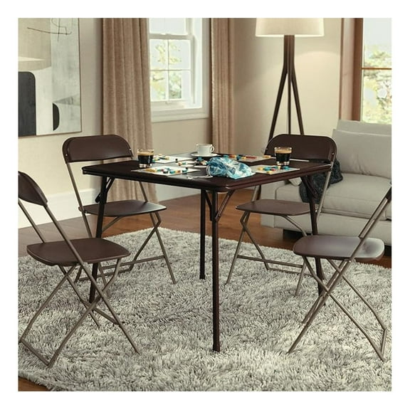 AIZYT 33.5" Square Multipurpose Folding Card Table for 4 Players, Portable Square Folding Table with Padded Vinyl Top, Brown