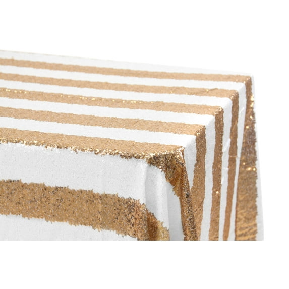 Glitz Sequin Rectangular Tablecloth 90"x132" - Stripe Gold & White