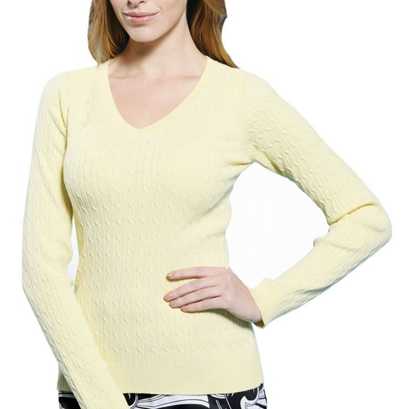 Monterey Club Women's Fine Gauge Cable Knit V-neck Sweater #6134