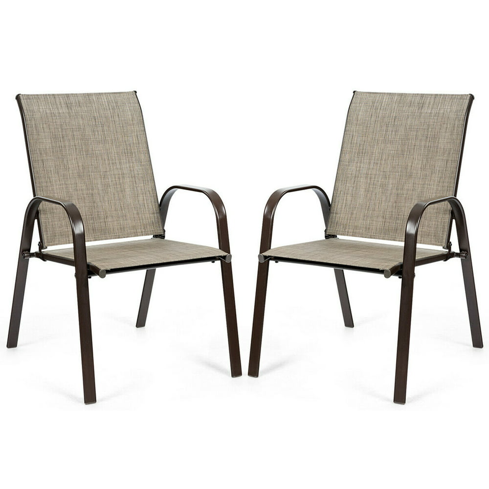 Gymax Set of 2 Patio Chairs Dining Chairs Steel Frame Garden Outdoor w