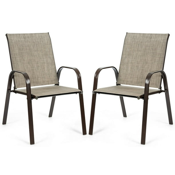 Gymax Set of 2 Patio Chairs Dining Chairs Steel Frame Garden Outdoor w/ Armrest - Walmart.com 