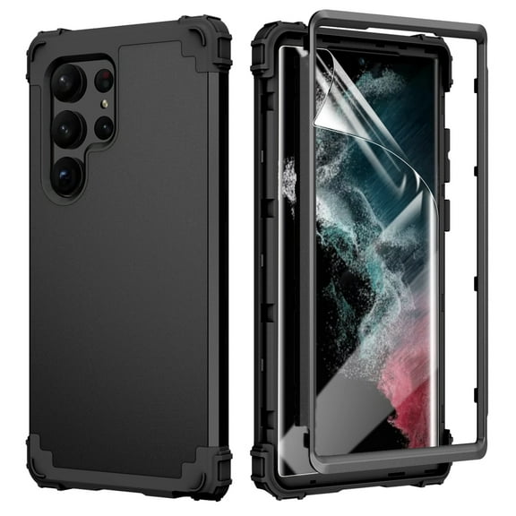 Dteck for Samsung Galaxy S23 Ultra Case with Screen Protector Soft Film, Shockproof Rugged Full-Body Hybrid Bumper Protective Cover for Samsung Galaxy S23 Ultra 5G 6.8 Inch,Black