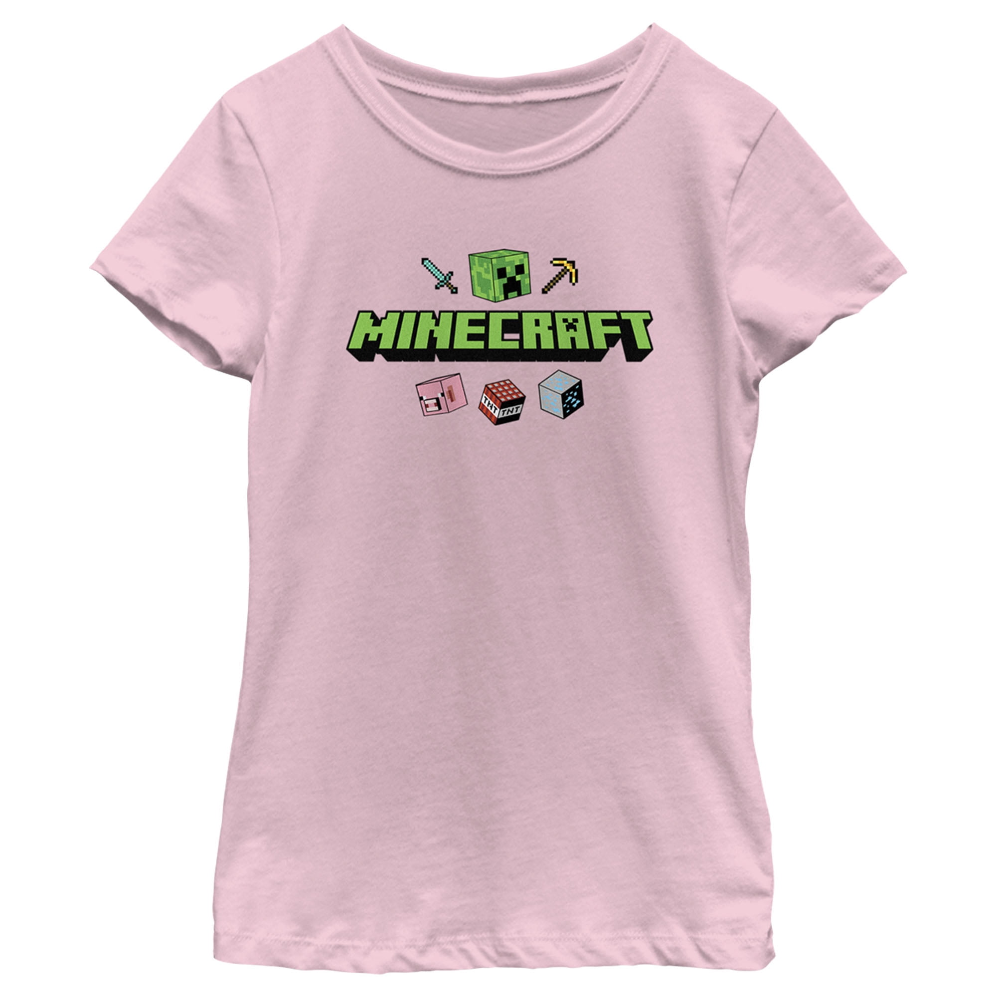 Girl's Minecraft Icons Logo Graphic Tee Light Pink Large