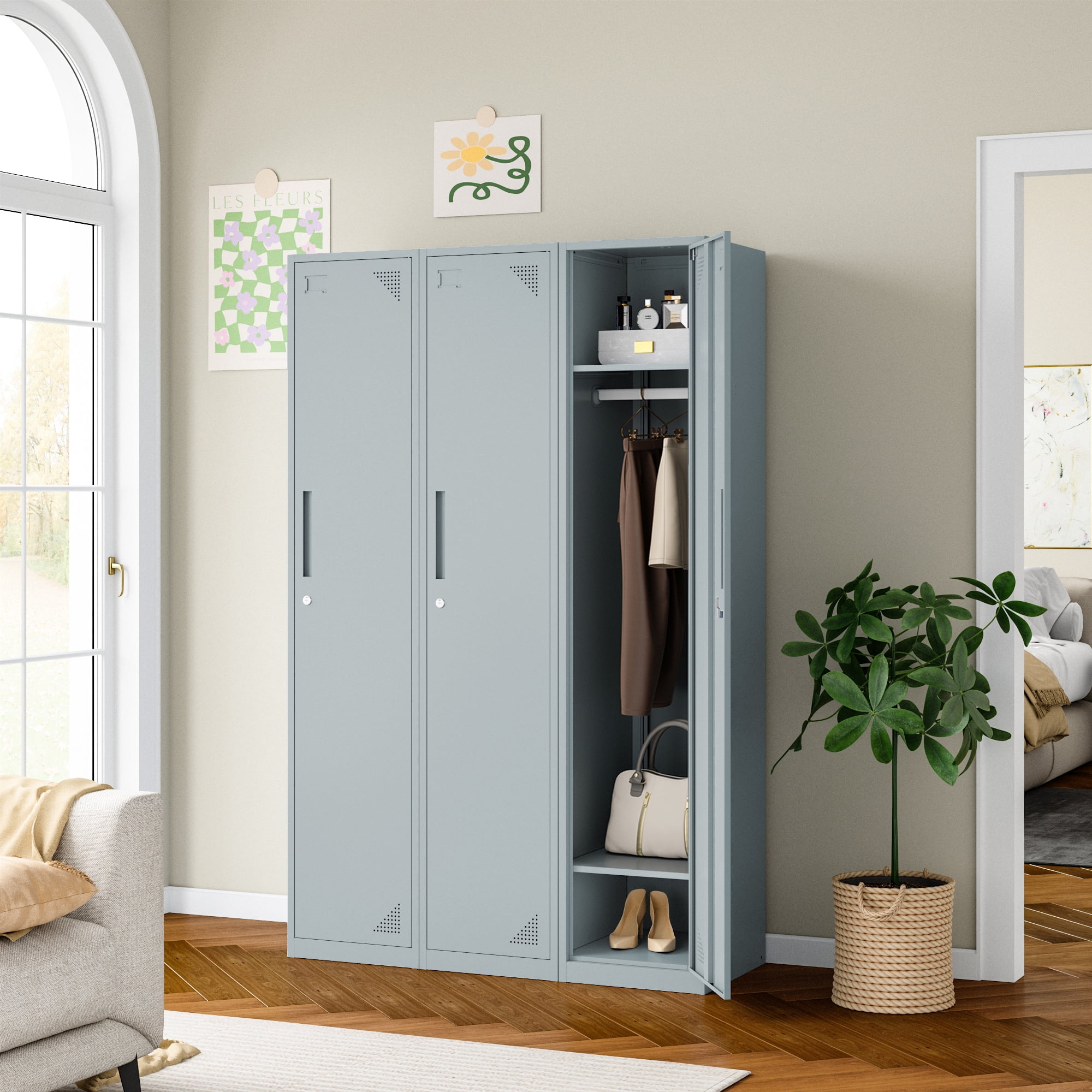 Fesbos Metal Locker 1 Lockable Door,71" Tall Steel Storage Cabinet for School Office Gym Home Employees Staff Sundries Room