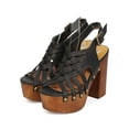 thumbnail image 5 of Qupid EG36 Women Leatherette Peep Toe Woven Block Heel Clog Sandal, 5 of 6