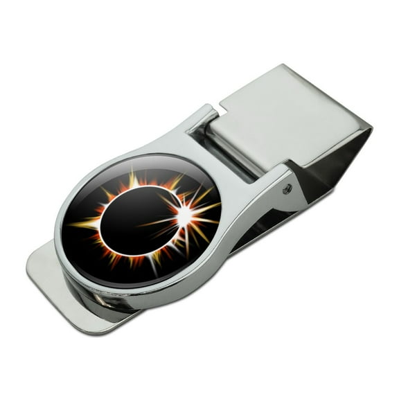 Total Solar Eclipse Painted Satin Chrome Plated Metal Money Clip