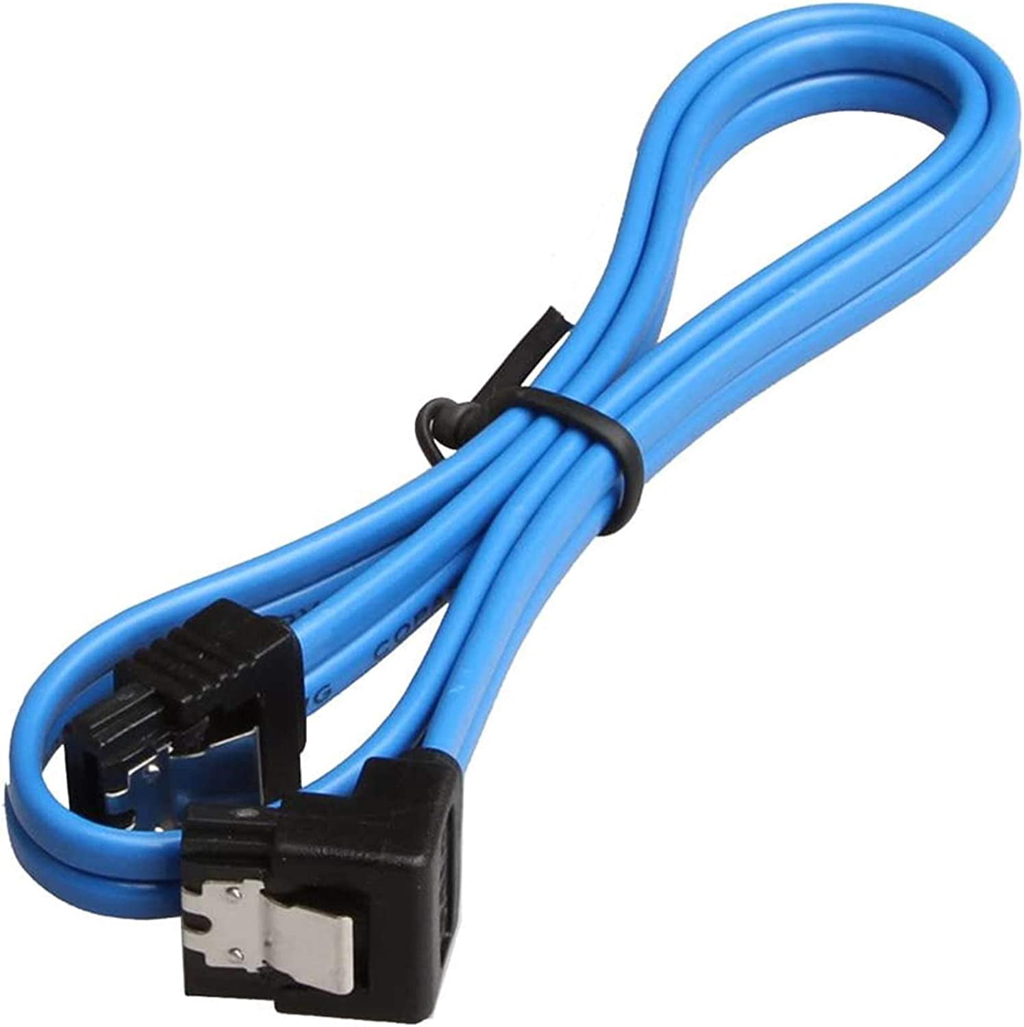 HRTGFD-6 Pack 90 Degree Right-Angle SATA III Cable 6.0 Gbps with Locking Latch 18Inch (6X Sata Cable Blue)
