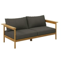 Modway Wren Outdoor Patio Teak Wood Sofa in Natural Flint Gray