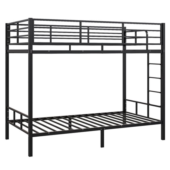 Black Twin Bunk Bed Square Tube High Guardrail Side Ladder Opening Iron Bed