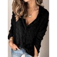 thumbnail image 1 of Women's Black Long Sleeve Button Fuzzy Polka Dot Shirt, 1 of 4
