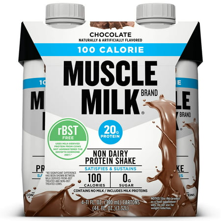 (3 Pack) Muscle Milk 100 Calorie Non-Dairy Protein Shake, Chocolate, 20g Protein, Ready to Drink, 11 fl. oz., (Best High Calorie Foods For Muscle Gain)