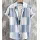 thumbnail image 3 of Camisa con estampado 3D de empalme de contraste de color de moda nueva de verano 2024 para hombre, versátil, informal, holgada, versátil, con cuello abatible y botones, 3 of 4
