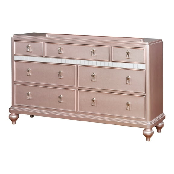 Furniture of America Appell Solid Wood 7-Drawer Dresser in Rose Gold