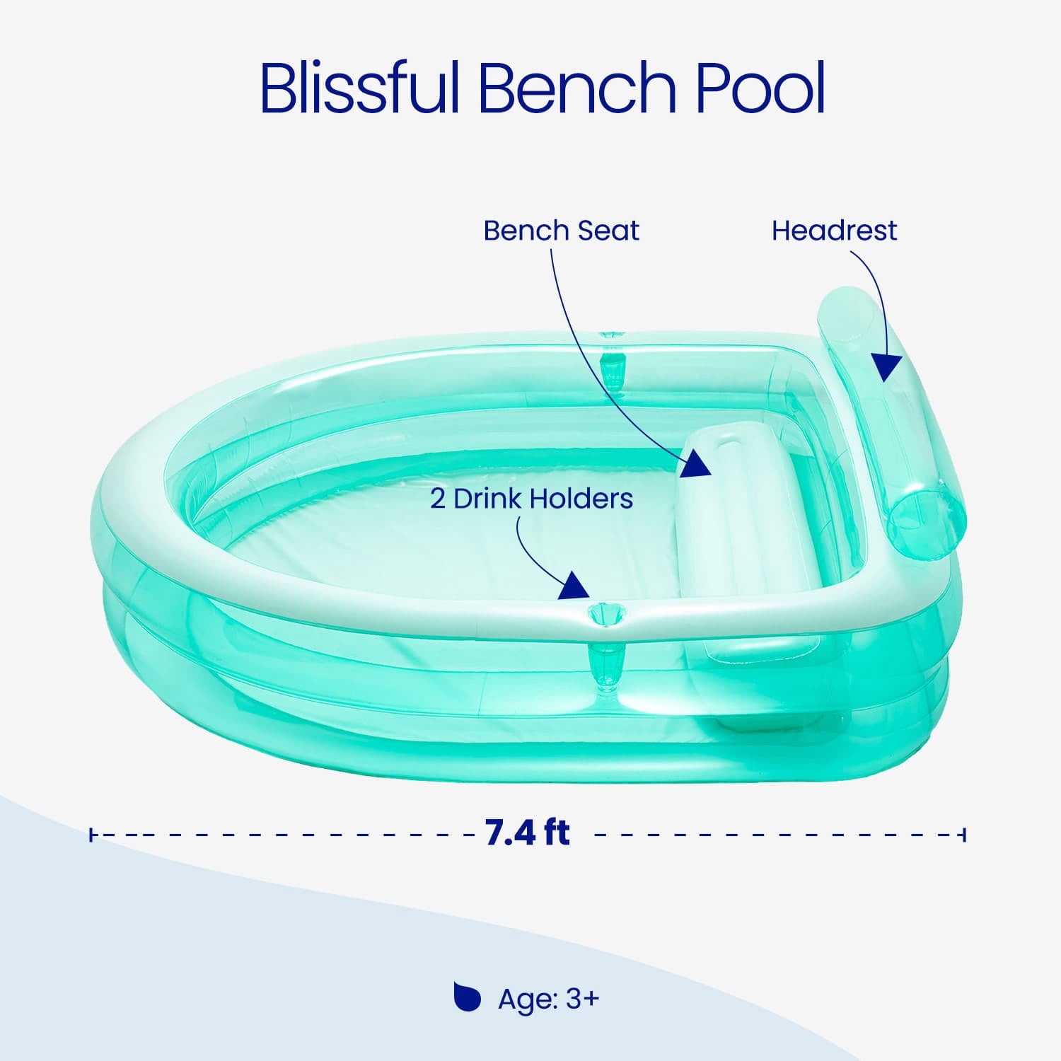 Funsicle Blissful Bench Inflatable Pool For Kids & Adults, 89"" x 83"" x 27"", Age 3 & up