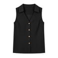 thumbnail image 5 of WCJM Collared Sleeveless Button Front Tank Blouse Women Lightweight Cotton Linen V Neck Wood Button Breathable Relaxed Fit Summer Everyday Linen-Like Vest Top, 5 of 6