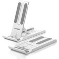 thumbnail image 1 of Paquete de 2 soportes para teléfono móvil, ajustables y plegables, para escritorio, compatibles con iPhone, Kindle y smartphones (blanco)., 1 of 5