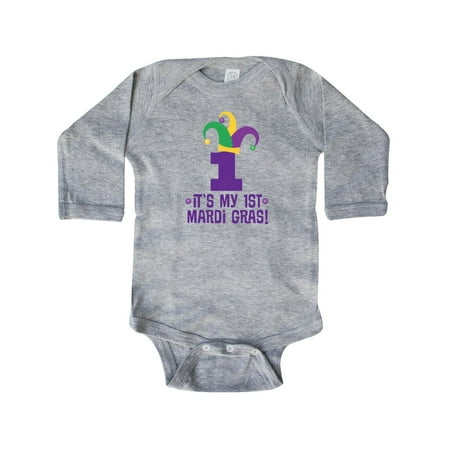 

Inktastic 1st Mardi Gras Jester Hat Childs Party Gift Baby Boy or Baby Girl Long Sleeve Bodysuit