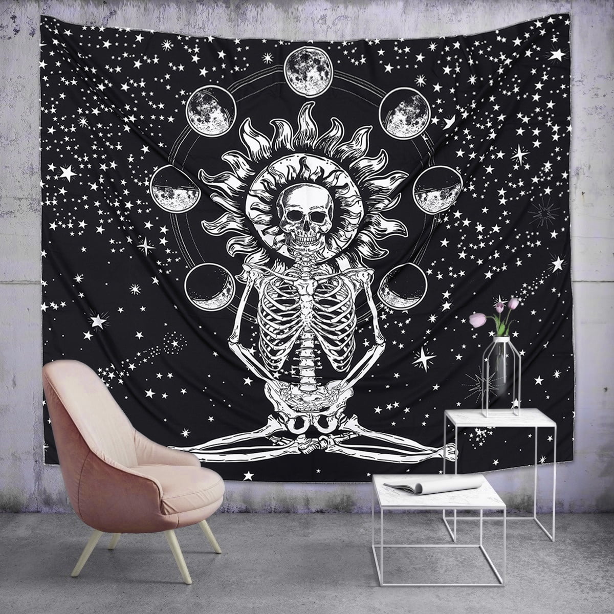 USA Mandala Skull Tapestry Wall Hanging Moon Phase Change Tapestries Home Decor 