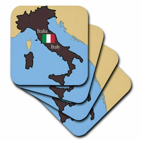

The map and flag of Italy with Italy printed in English and Italian. set of 8 Coasters - Soft cst-37591-2
