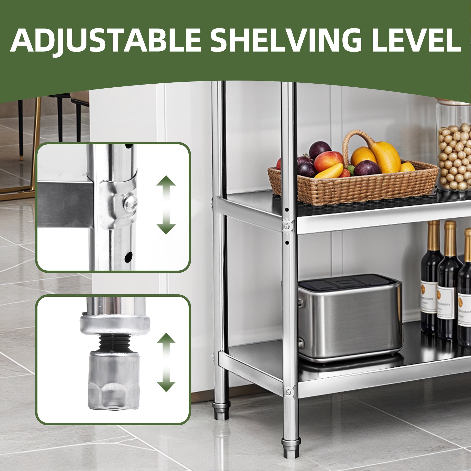Uforic 5-Tier Stainless Steel Shelving Unit, Adjustable Height, 48 x 18 x 72 Inch, Heavy-Duty Metal Storage for Home, Restaurant