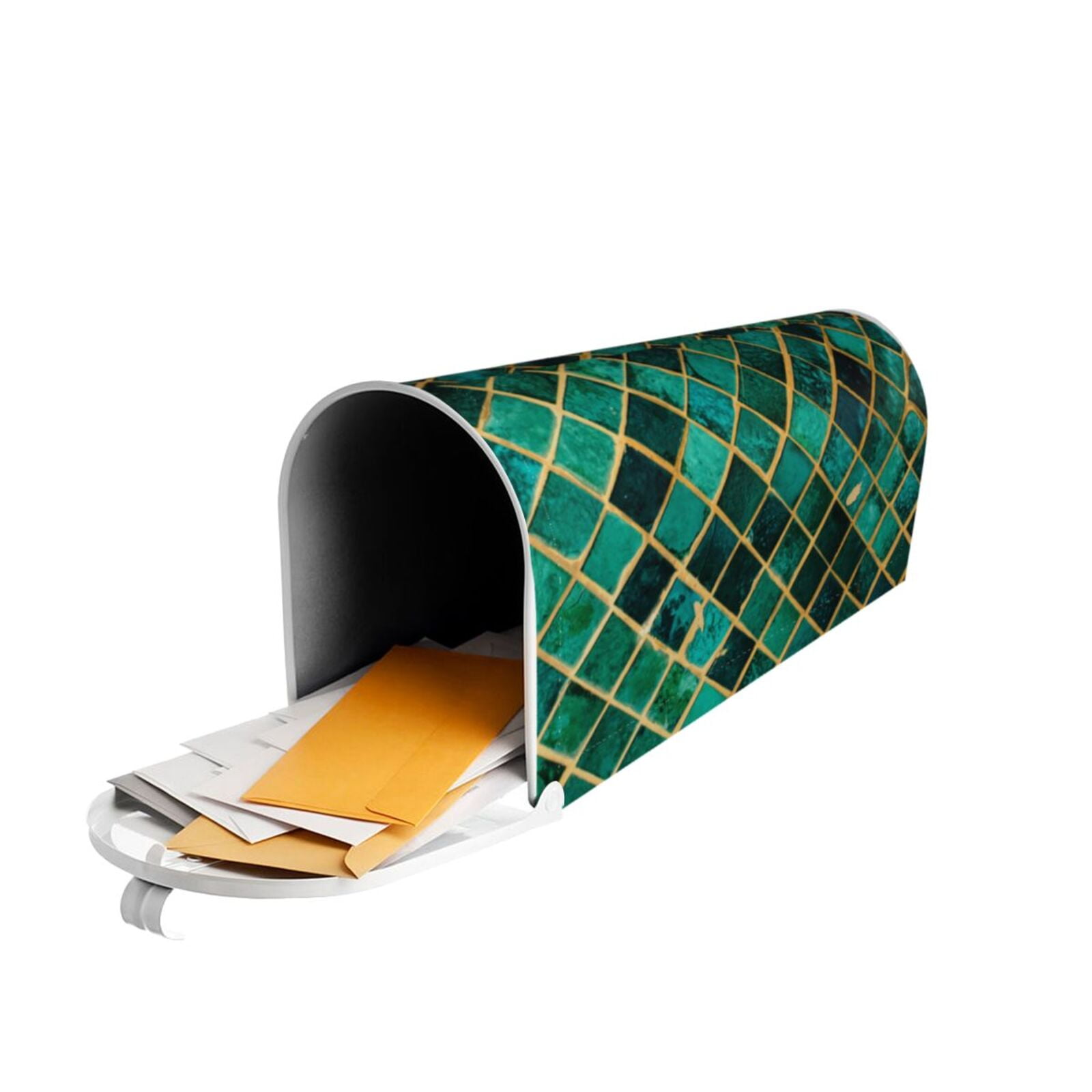 Picia Green Mosaic Glass Magnetic Mailbox Cover Standard Size-21x18 in