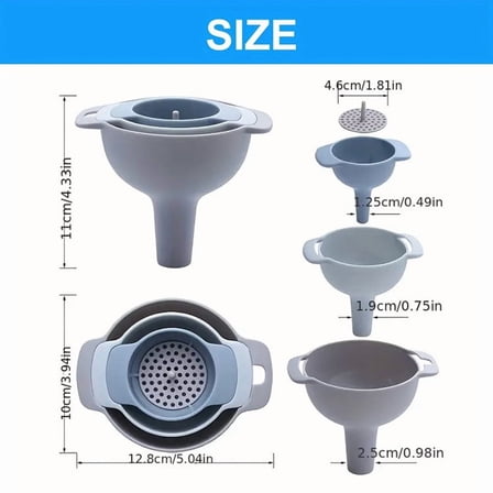 Kitchen Funnel Set - 4Pcs Funnels for Filling Bottles | Stackable Kitchen Gadgets | Essential Home & Kitchen Accessories