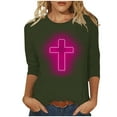 thumbnail image 2 of HOMBOM 3/4 Sleeve Cute Tops For Women Y2k Army Green Round Neck Shirts Easter Cross Print Easter Shirts For Women XXXXL, 2 of 4