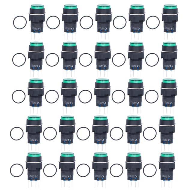 25 Unids Momentáneo Interruptor de Botón Autoblocante 8 Pin Redondo con Luz 24V BEMBLA1622DSY 16mm (Verde)
