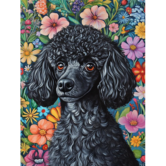 DIY Diamond Painting Black Poodle 12x16 Inch, Full Round Drill Kits Mosaic Art for Adults Relax & Home Wall Decor Festival Gift 527
