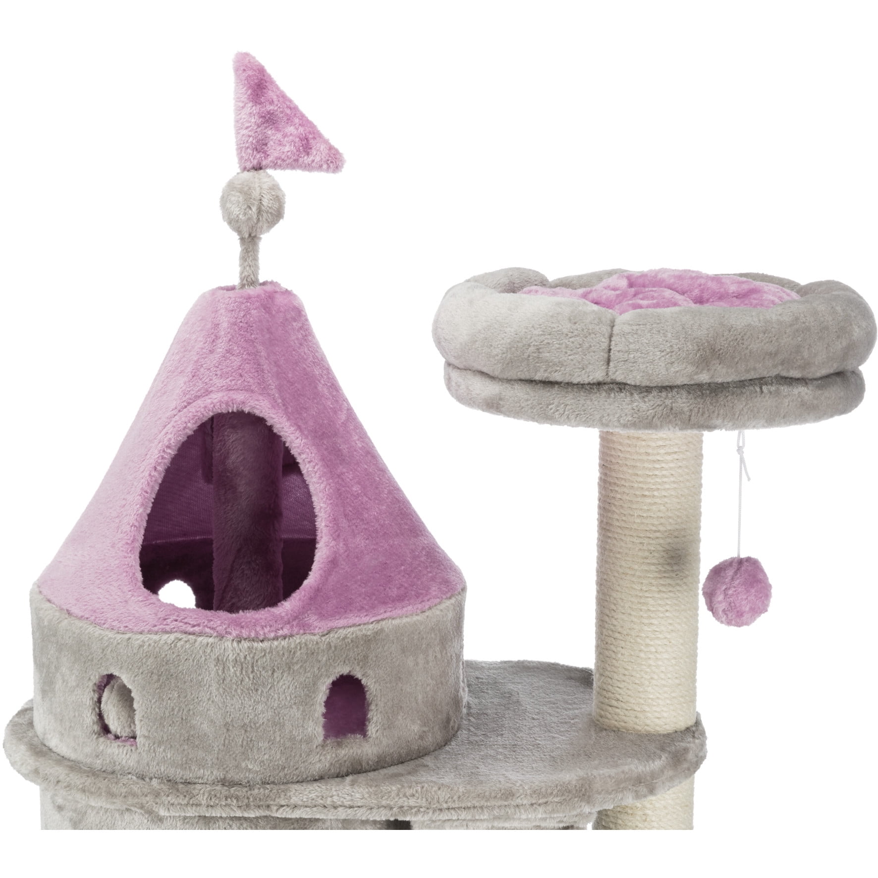 TRIXIE My Kitty Castle Plush 35.5" Cat Tree, Sisal Scratching Posts, Rustling Fabric, Gray